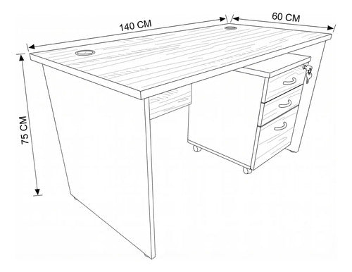 Escritorio Oficina 140 Cm Cajonera Móvil Peral - imagen 4