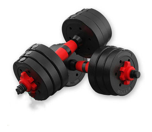 Set 2 De Mancuernas Ajustable De 15kg Con Unión Extensor Color Rojo