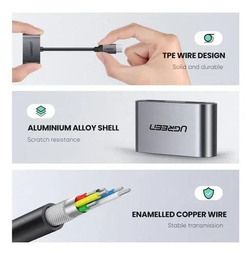 Ugreen 60165/cm232 Usb Tipo C Tipo C Audio + Usb-c Carga Gris Espacial