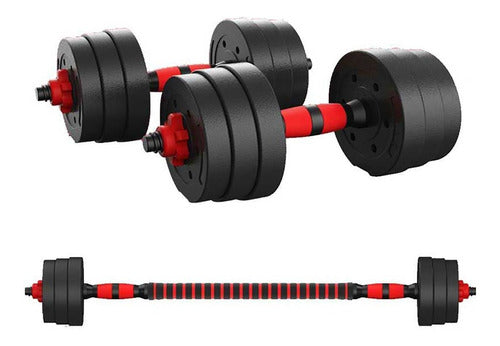 Set 2 De Mancuernas Ajustable De 15kg Con Unión Extensor Color Rojo