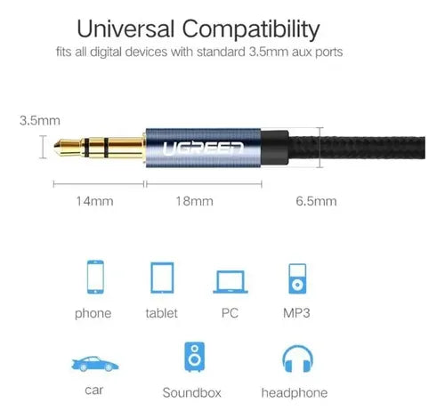 UGREEN Cable Audio Som Auxiliar P2 P2 90 3,5 Mm 2 M - imagen 7