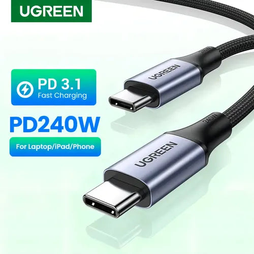 Cable Usb C A C Ugreen De Carga Rápida 240w Para Macbook Pro Y iPad Plateado