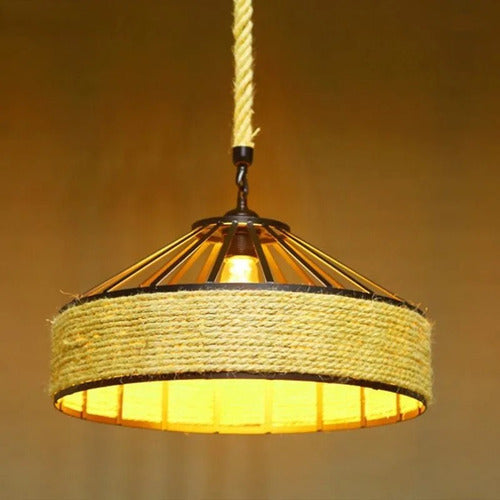 Lampara Colgante 30 Cm Con Cuerda Cáñamo - Metal Rustica Color Negro