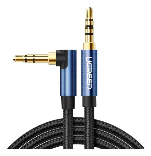 Cable de Audio Auxiliar Curvo Plug a Plug 3.5mm M/m 1 Metro Trenzado Azul UGREEN Av112 - imagen 2