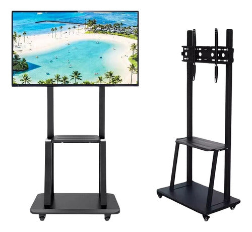 Soporte Tv Rack Movil Con Ruedas 32 A 55 Base Pedestal Stand Color Negro
