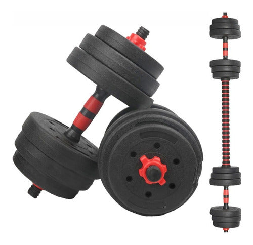 Set 2 De Mancuernas Ajustable De 15kg Con Unión Extensor Color Rojo