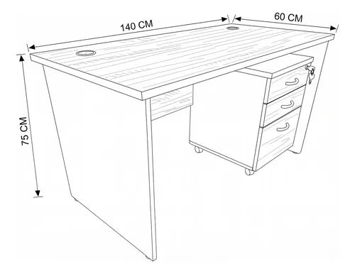 Escritorio Oficina 140 Cm Cajonera Móvil Cerezo - imagen 4