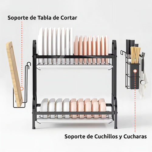 Secador Escurridor De Platos Loza Vajilla 2 Niveles Cocina Color Negro