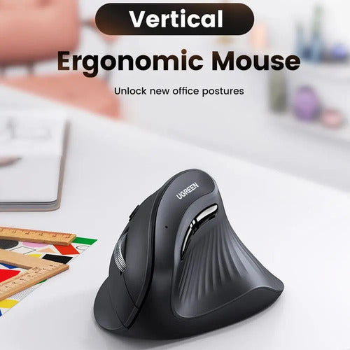 UGREEN MOUSE INALAMBRICO VERTICAL 2.4GHZ+BT TRIPLE CONEXION (1W+2BT) BLACK MU008