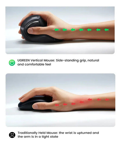 UGREEN MOUSE INALAMBRICO VERTICAL 2.4GHZ+BT TRIPLE CONEXION (1W+2BT) BLACK MU008