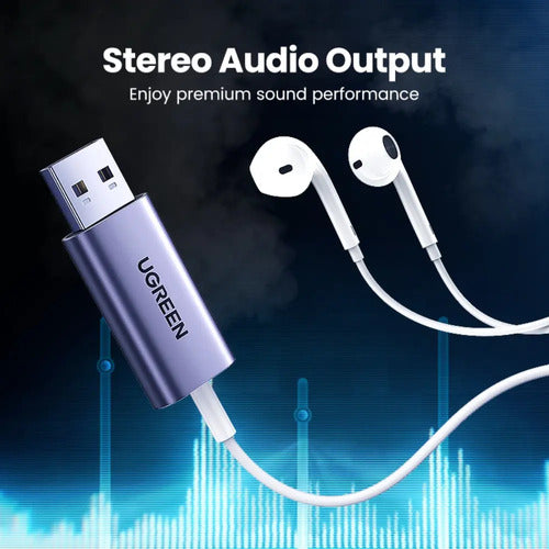 Adaptador De Audio Externo Ugreen Cm383 Usb 2.0 A 3.5 Mm