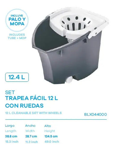 Set Trapea Fácil 12 L con Ruedas Reyplast Gris - imagen 3