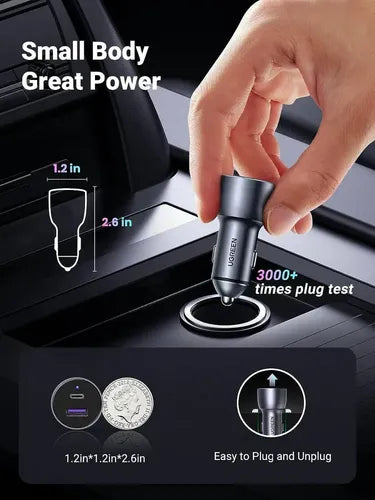 UGREEN CARGADOR RÁPIDO PARA AUTO USB-C PD+USB-A QC (30+22,5)W