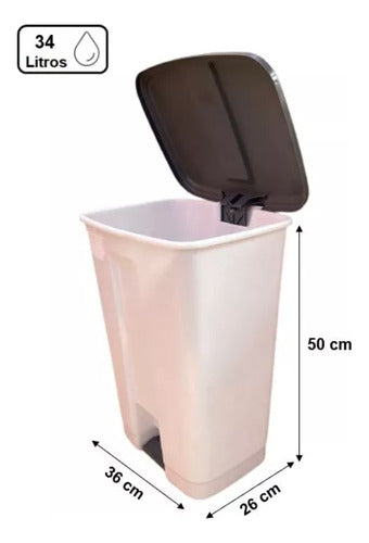 Basurero Papelero Pedal 34 Lts Plastico Cocina Baño