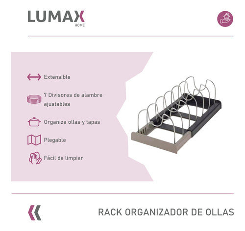 Rack Organizador De Ollas Expandible Menaje Tablas Tapas X L Color Negro