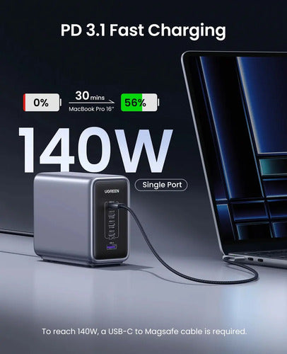 Cargador De Escritorio Ugreen 5 En 1 Usb A/c De 300 W, Color Negro Gris