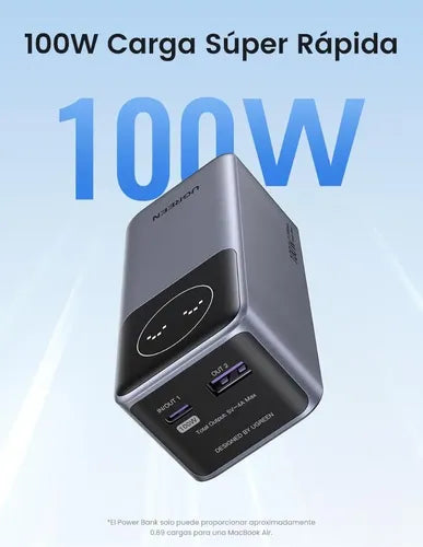 UGREEN MEGA BATERIA PORTATIL 12.000MAH CON SALIDA 100W MAX CARGA RAPIDA 1USB-C + 1USB-A PB724