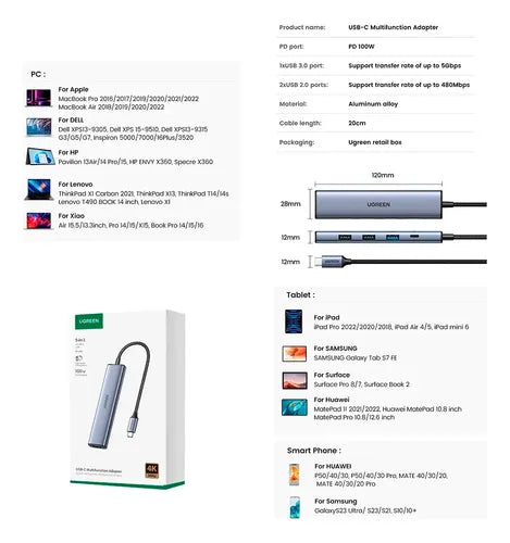 Adaptador HDMI para Mac Multipuerto USB C Hub Ipad Macbook Color Gris Oscuro - imagen 7