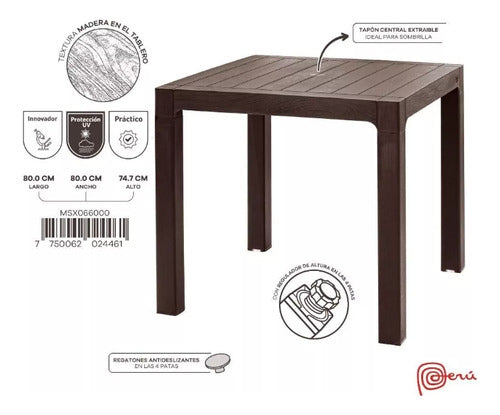 Mesa Resina Tipo Madera 80x80 Cm