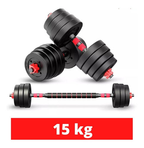 Set 2 De Mancuernas Ajustable De 15kg Con Unión Extensor Color Rojo