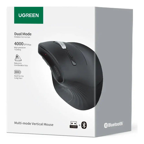 UGREEN MOUSE INALAMBRICO VERTICAL 2.4GHZ+BT TRIPLE CONEXION (1W+2BT) BLACK MU008