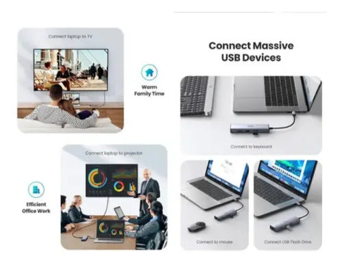 Adaptador Hub Usb C 7 En 1 - Hdmi 4k 60hz Usb A Rj45 Sd Pd Gris