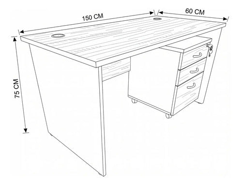 Escritorio Oficina 150 Cm Cajonera Móvil Peral - imagen 4
