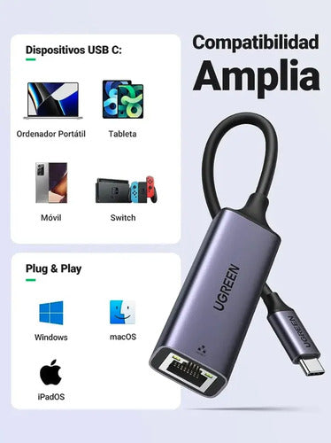 UGREEN Cm199 USB Tipo C Ethernet Rj45 - imagen 7