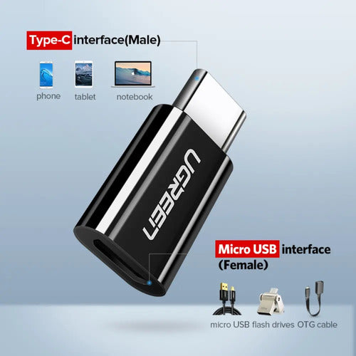 Adaptador Micro-usb/usb-c H/m Data+power Negro Ugreen Us157 Negro