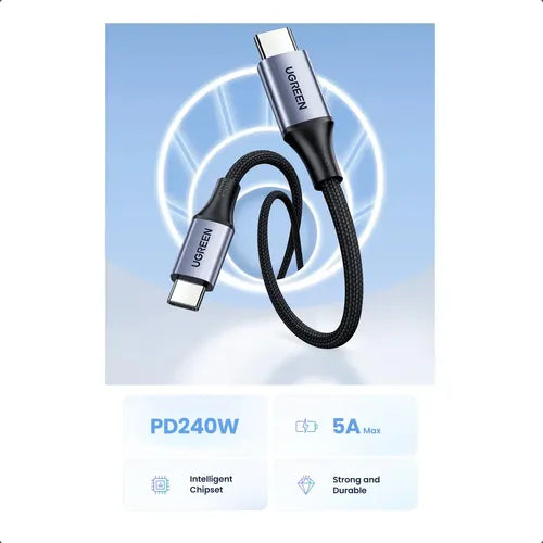 Cable Usb C A C Ugreen De Carga Rápida 240w Para Macbook Pro Y iPad Plateado