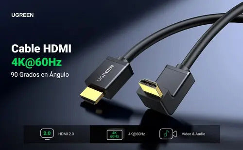 Cable HDMI 1.4 M/m Curvo 90 Grados 4k@30hz 2 Metros UGREEN Hd103 - imagen 3