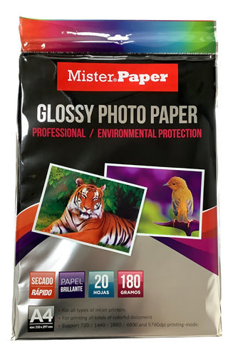 Papel Fotográfico Glossy A4 180gramos 20 Hojas