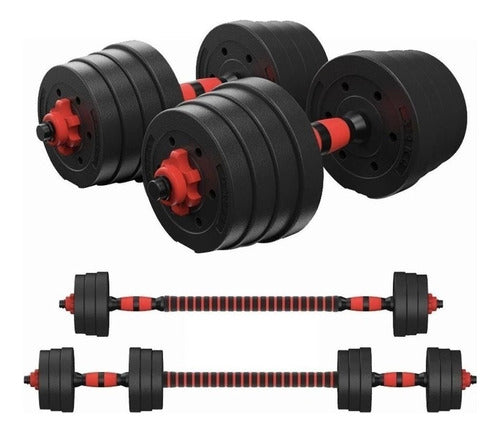Set 2 De Mancuernas Ajustable De 15kg Con Unión Extensor Color Rojo