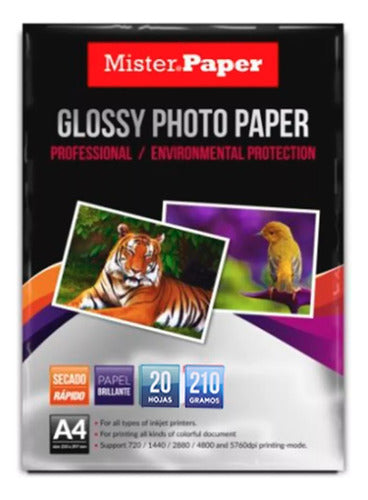 Papel Fotográfico Glossy 20 Hojas 210grs. Mister Paper