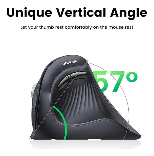 UGREEN MOUSE INALAMBRICO VERTICAL 2.4GHZ+BT TRIPLE CONEXION (1W+2BT) BLACK MU008