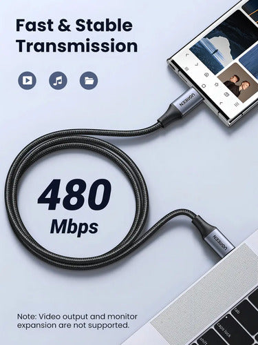 Cable Usb C A C Ugreen De Carga Rápida 240w Para Macbook Pro Y iPad Plateado