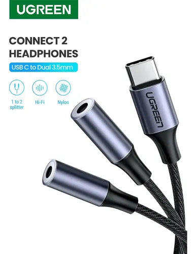 Adaptador Divisor USB C a 3.5mm Jack Cable Nylon UGREEN - imagen 9