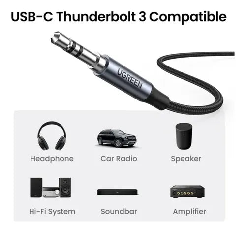 Cable Adaptador Plug 3.5mm/usb-c +chip M/m 1m Negro Ugreen C Negro