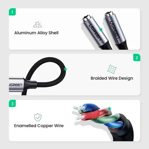 Adaptador Divisor USB C a 3.5mm Jack Cable Nylon UGREEN - imagen 2