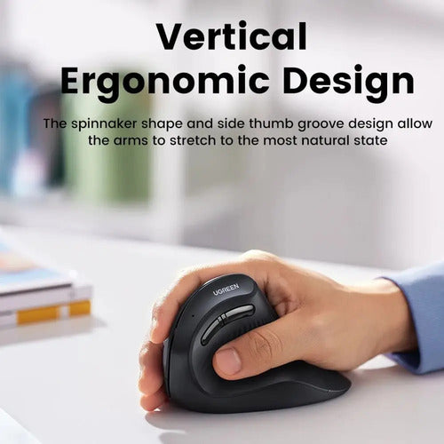 UGREEN MOUSE INALAMBRICO VERTICAL 2.4GHZ+BT TRIPLE CONEXION (1W+2BT) BLACK MU008