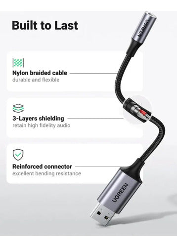 Cable Adaptador 20cm UGREEN Negro con Entrada USB Salida Jac - imagen 3