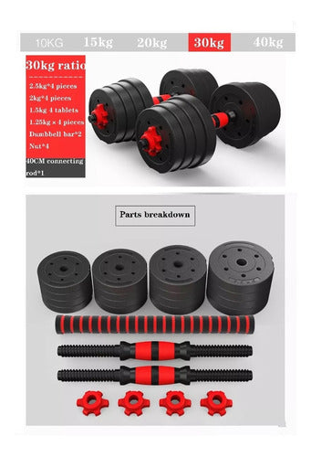 Set 2 De Mancuernas Ajustable De 15kg Con Unión Extensor Color Rojo