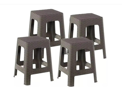 Pack De 4 Unidades De Piso Banquito Rattan Simil