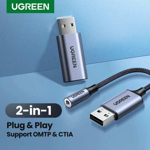 Adaptador De Audio Externo Ugreen Cm383 Usb 2.0 A 3.5 Mm