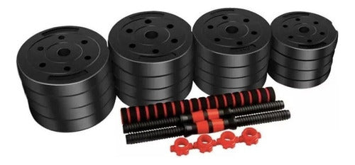 Set 2 De Mancuernas Ajustable De 15kg Con Unión Extensor Color Rojo