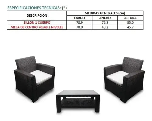 Juego de Living Ratán para Terraza 4 Personas Marrón Oscuro - imagen 4