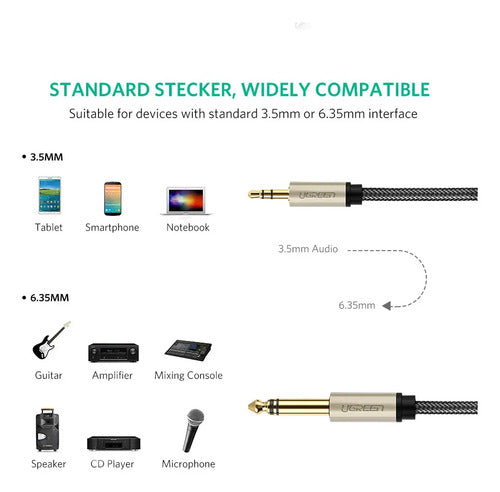 Cable de Audio Plug 3.5mm/plug 6.3 Estereo M/m 2m UGREEN Av - imagen 6