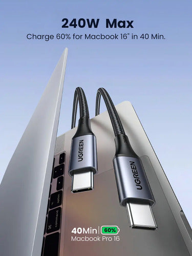 Cable Usb C A C Ugreen De Carga Rápida 240w Para Macbook Pro Y iPad Plateado