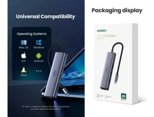 Adaptador Hub Usb C 7 En 1 - Hdmi 4k 60hz Usb A Rj45 Sd Pd Gris