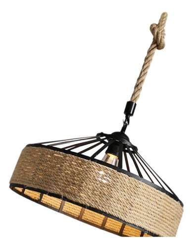 Lampara Colgante 30 Cm Con Cuerda Cáñamo - Metal Rustica Color Negro